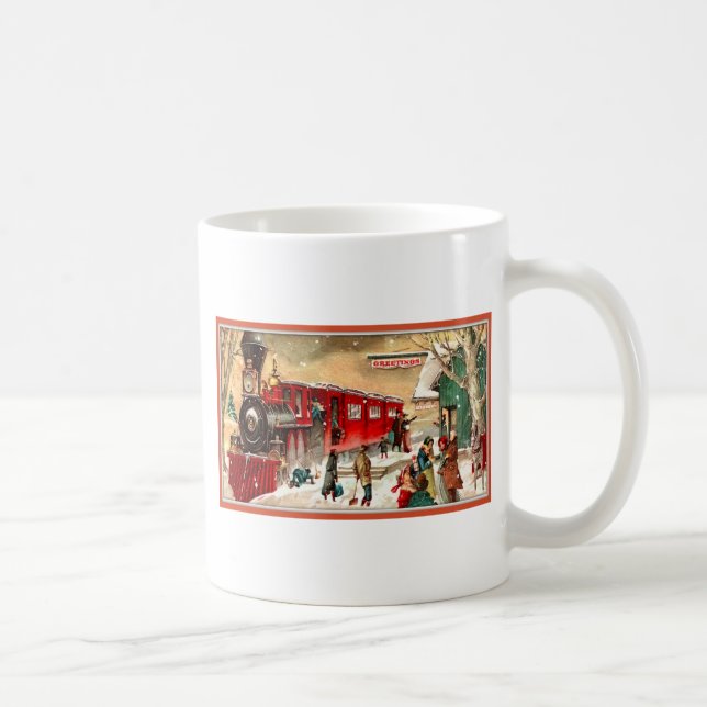 Vintage Weihnachtsfeiertags-Zug-Station Tasse (Rechts)