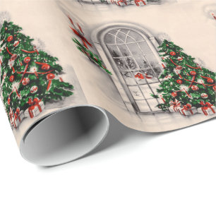 Vintage-Weihnachtsfenster-Wrap-Papier Geschenkpapier