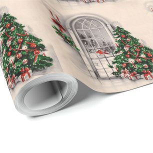 Vintage-Weihnachtsfenster-Wrap-Papier Geschenkpapier