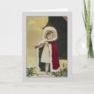 Vintage Weihnachtsferien Glücklicher Schnee Schirm Feiertagskarte