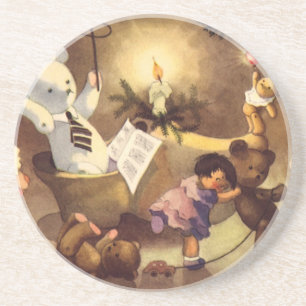 Vintage-Weihnachtsfiguren, tanzende Puppen, Teddyb Sandstein Untersetzer