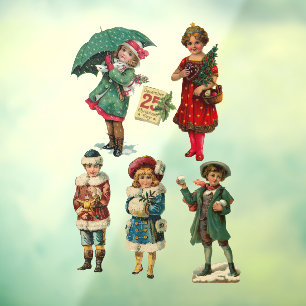Vintage Weihnachtsfiguren zusammengestellt Fensteraufkleber
