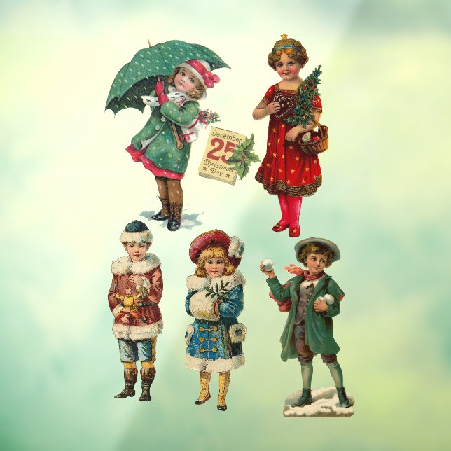Vintage Weihnachtsfiguren zusammengestellt Fensteraufkleber (Blatt 3)