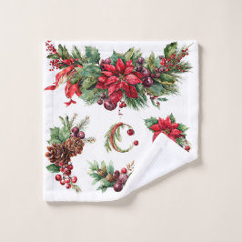 Vintage-Weihnachtsflorales und Beeren-Wasserfarben Badhandtuch Set