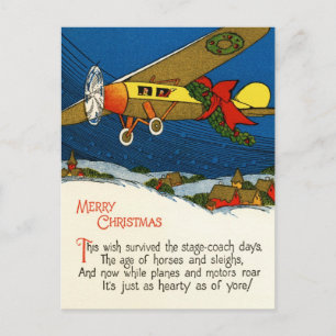Vintage-Weihnachtsflugzeug Feiertagspostkarte