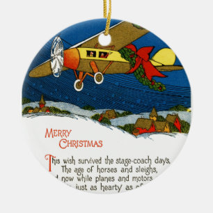 Vintage-Weihnachtsflugzeug Keramik Ornament