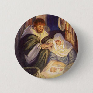 Vintage-Weihnachtsgeburt, 3 Hirten und Jesus Button