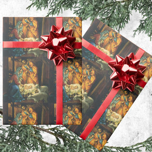 Vintage-Weihnachtsgeburt, Jesuskind in der Krippe Geschenkpapier