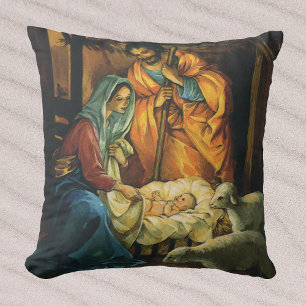 Vintage-Weihnachtsgeburt, Jesuskind in der Krippe Kissen