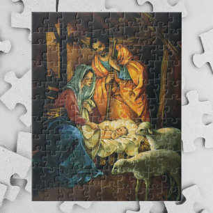 Vintage-Weihnachtsgeburt, Jesuskind in der Krippe Puzzle