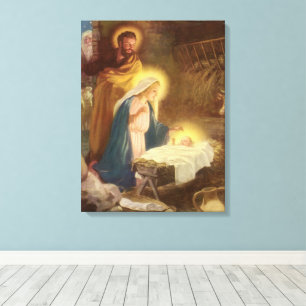 Vintage-Weihnachtsgeburt, Maria Josef Jesuskind Leinwanddruck