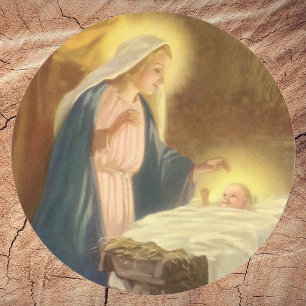 Vintage-Weihnachtsgeburt, Maria Josef Jesuskind Runder Aufkleber