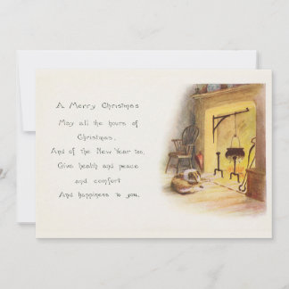 Vintage-Weihnachtsgedicht mit Hund und Kamin Feiertagskarte
