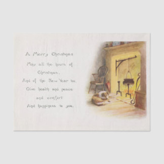 Vintage-Weihnachtsgedicht mit Hund und Kamin Seidenpapier