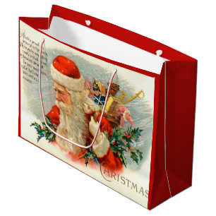 Vintage-Weihnachtsgedicht Santa-Partybeutel Große Geschenktüte