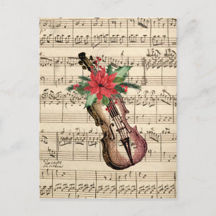 Vintage-Weihnachtsgeige und Notenblatt-Postkarte Postkarte