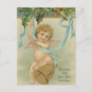 Vintage Weihnachtsgel aus Holly Feiertagspostkarte