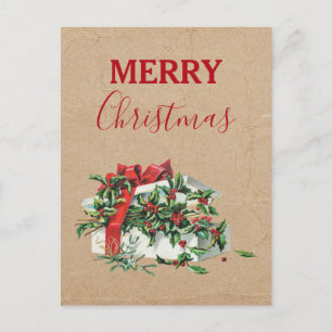 Vintage-Weihnachtsgeschenk-Feiertags-Stechpalmen-B Feiertagspostkarte