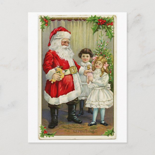 Vintage Weihnachtsgeschenke Feiertagspostkarte (Vorderseite)