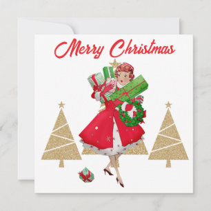 Vintage-Weihnachtsgeschenke für Damen in Rot, Grün Feiertagskarte