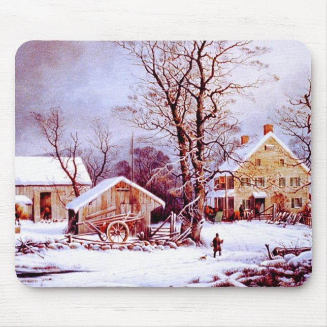 Vintage Weihnachtsgeschenke im Winter Mousepad (Vorne)