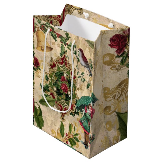Vintage Weihnachtsgeschenktasche Mittlere Geschenktüte (Vorderseite Schrägansicht)