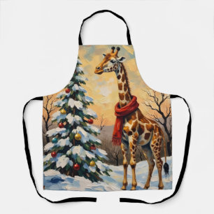 Vintage-Weihnachtsgiraffe in schneebedeckter Savan Schürze
