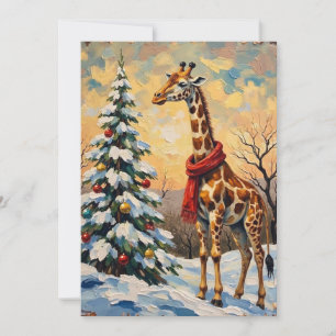 Vintage-Weihnachtsgiraffe in schneereicher Savanne Feiertagskarte