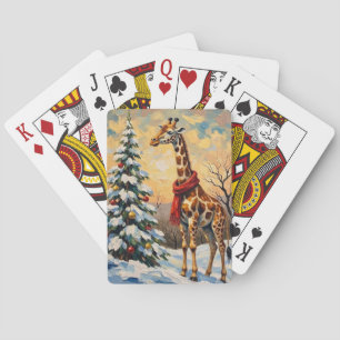 Vintage-Weihnachtsgiraffe in schneereicher Savanne Spielkarten
