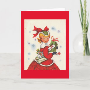 Vintage Weihnachtsgirl aus den 1950er Jahren Feiertagskarte
