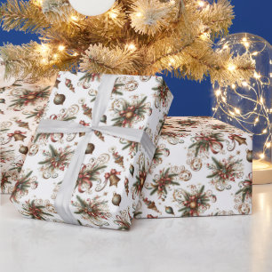 Vintage-Weihnachtsgirlande und -Ornamente Geschenkpapier