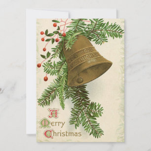 Vintage-Weihnachtsglocke (Immergrün) Flachkarte Feiertagskarte