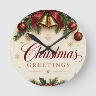 Vintage-Weihnachtsglocke Kiefernzweig-Weihnachtsst Runde Wanduhr