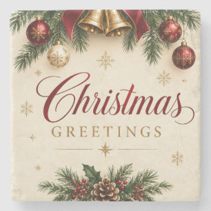 Vintage-Weihnachtsglocke Kiefernzweig Weihnachtsst Steinuntersetzer