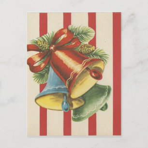 Vintage-Weihnachtsglocken auf rot-weiß gestreiftem Feiertagspostkarte