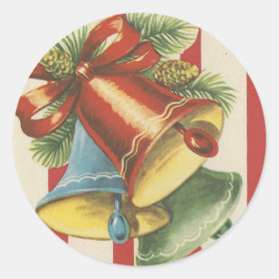 Vintage-Weihnachtsglocken auf rot-weiß gestreiftem Runder Aufkleber