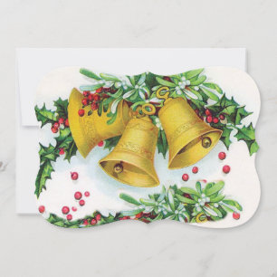 Vintage-Weihnachtsglocken aus Gold mit Stechpalmen Feiertagskarte