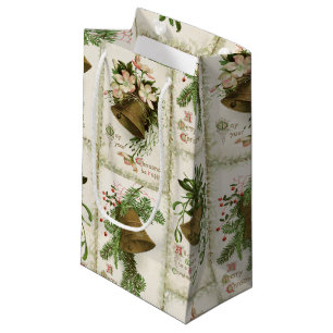 Vintage-Weihnachtsglocken-Collage-Geschenktasche Kleine Geschenktüte