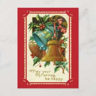 Vintage Weihnachtsglocken Holly Antique Viktoriani Postkarte