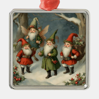 Vintage Weihnachtsgnomen der Märchen im Wald Ornament Aus Metall