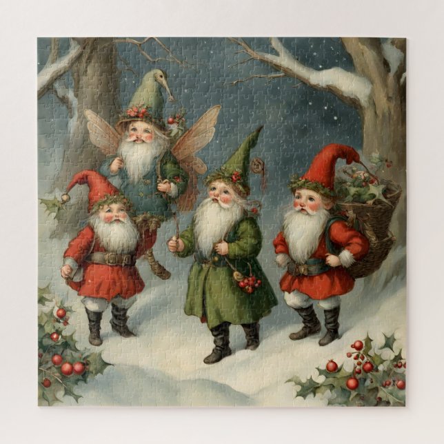 Vintage Weihnachtsgnomen der Märchen im Wald Puzzle (Vertikal)