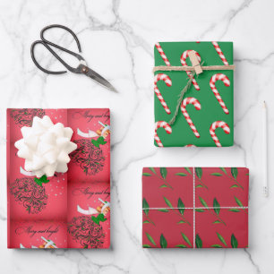 Vintage Weihnachtsgrün Glitzer Schal Mädchen Geschenkpapier Set
