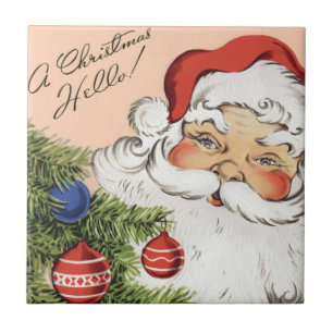 Vintage-Weihnachtsgruß! Fröhlicher Weihnachtsmann Fliese