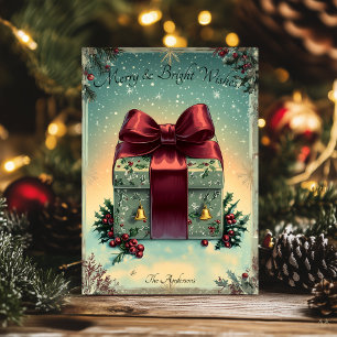 Vintage-Weihnachtsgruß mit festlicher Geschenkbox Einladung