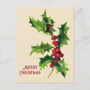 Vintage-Weihnachtsgruß mit Stechpalme Feiertagspostkarte