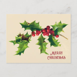 Vintage-Weihnachtsgruß mit Stechpalme Feiertagspostkarte