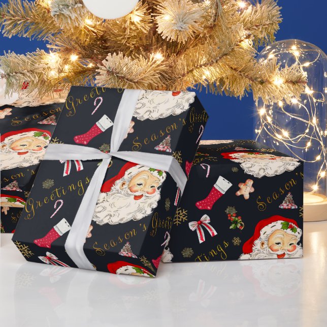 Vintage Weihnachtsgrüße auf Schwarz Geschenkpapier (Feiertage)