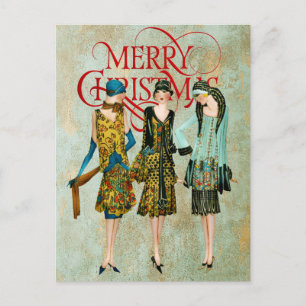 Vintage-Weihnachtsgrüße für Frauen aus den 1930er Postkarte