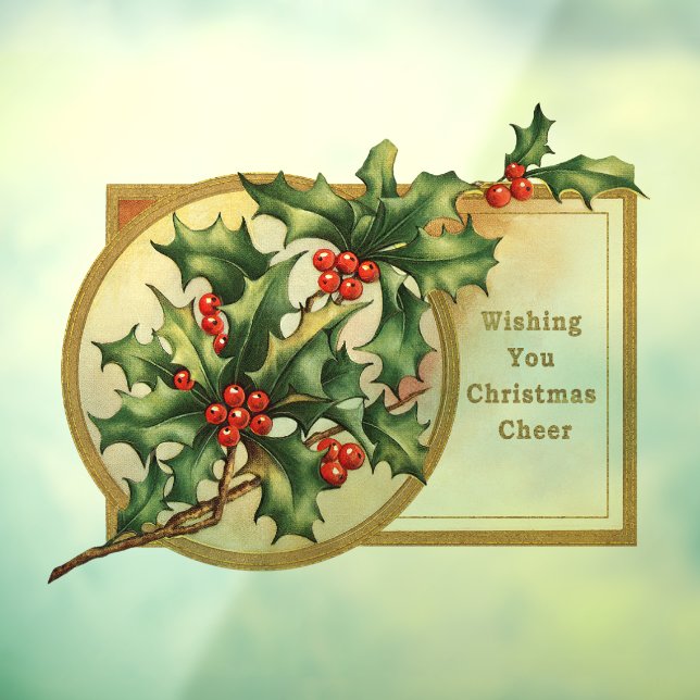 Vintage Weihnachtsgrüße Holly Imitats Gold Fensteraufkleber (Blatt 3)