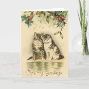 Vintage-Weihnachtsgrüße Kitty Katzen Feiertagskarte